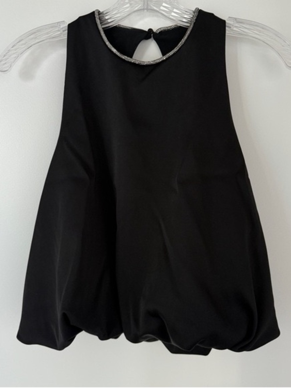 Zara Black Sleeveless Bubble-Hem Tank with Silver Trim